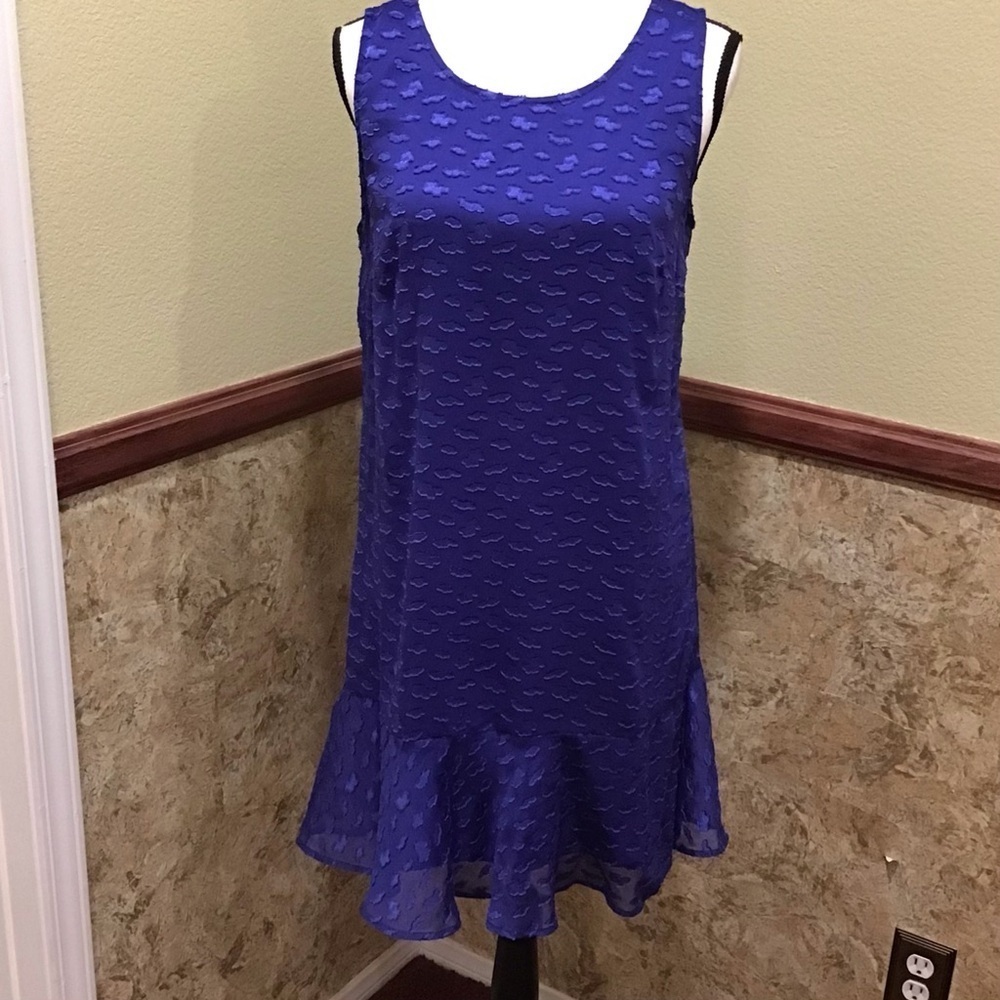 LOFT 8 Textured Sleeveless Dress Knee Length Royal Blue Semi Sheer Lined